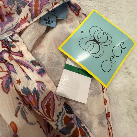 CeCe Women's Sleeveless Dressy Top - Pink with White flowers Size Large NWT - Picture 4 of 5